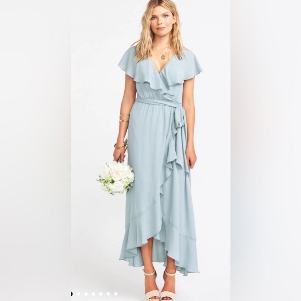 Show Me Your Mumu Jess Ruffle Midi Dress Powder Blue Women’s Size XXS NEW W/TAGS